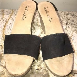 Splendid Black Suede Wedges Cork 11 M